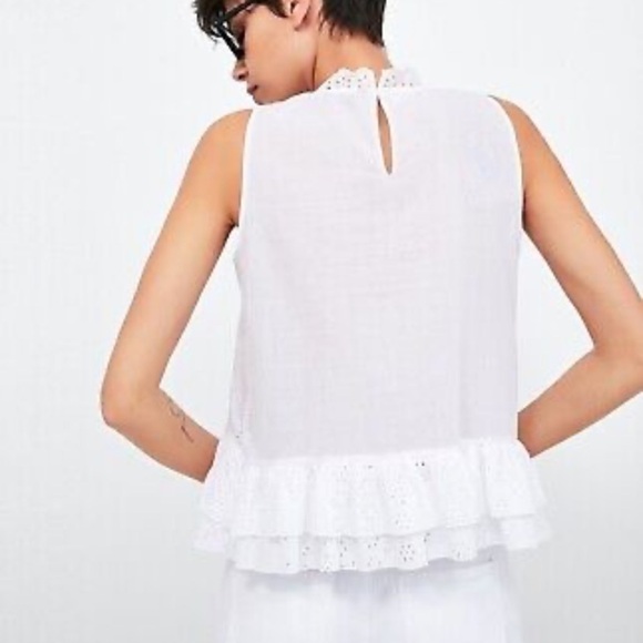 Zara opened eyelet ruffled blouse sleeveless white Size S - Picture 8 of 13